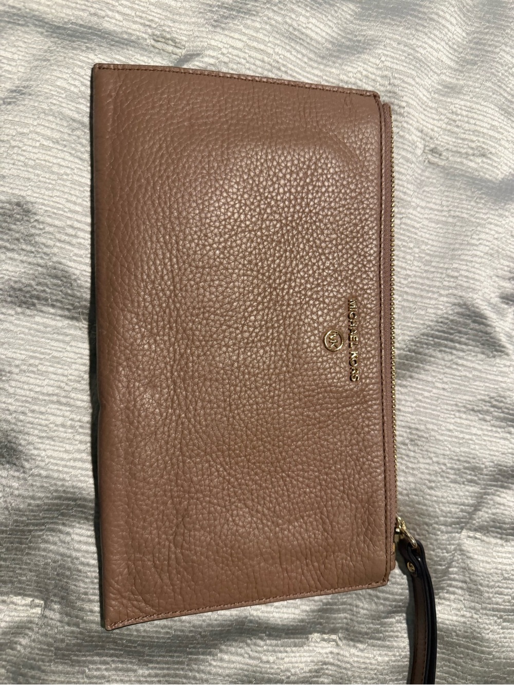 Michael Kors Taupe Pebbled Leather Zip Wristlet